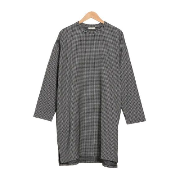 6397 Houndstooth Long Sleeve Shift Oversized Dress In Black/ White XS-L - Picture 1 of 13